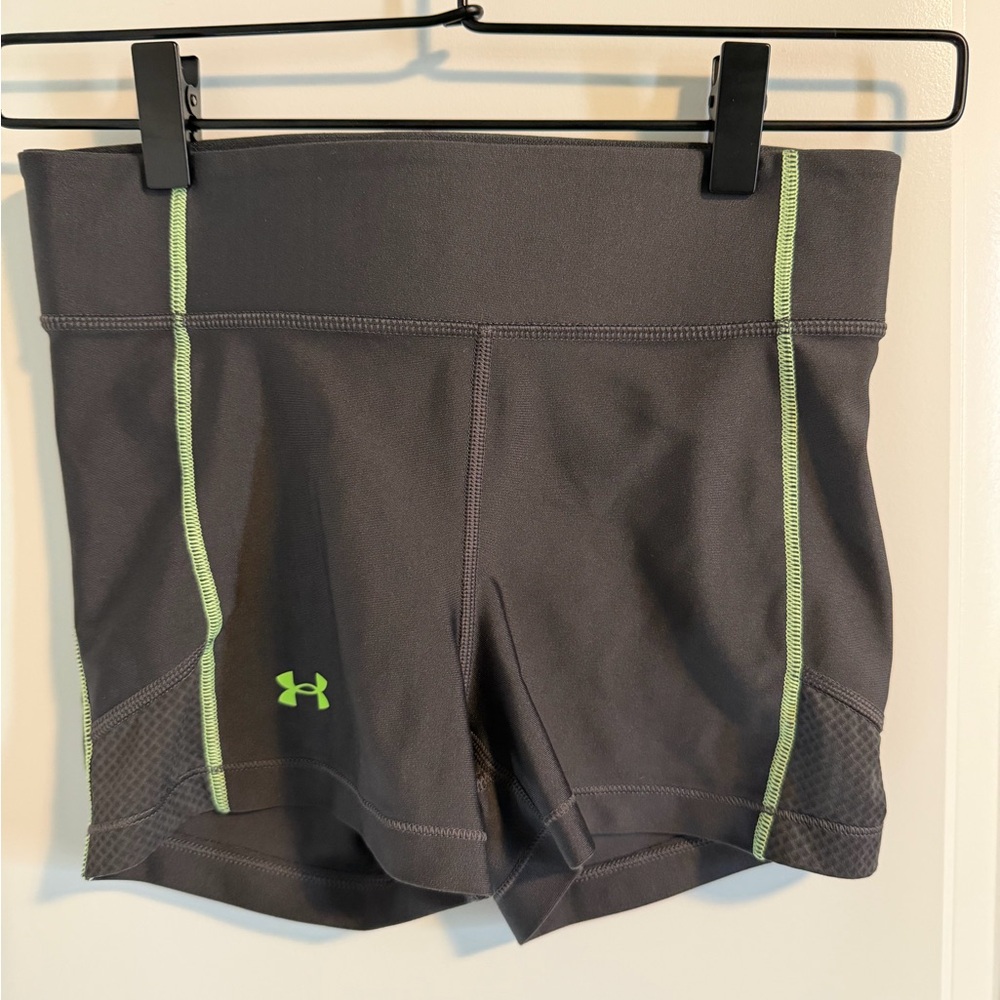 Grey spandex shorts with fluorescent accents